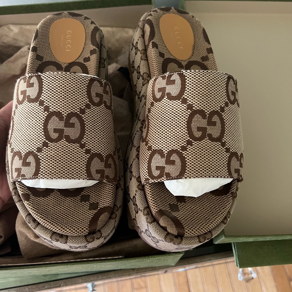 Gucci Brown GG Canvas Slide Sandals